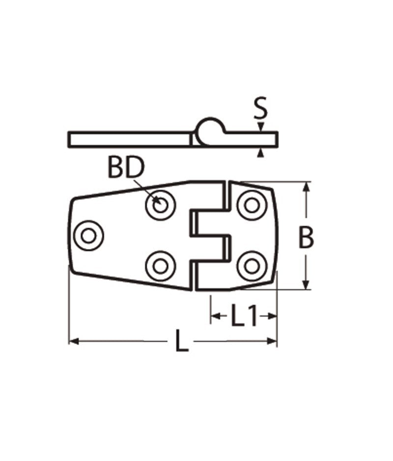 Marinetech Deurscharnier 56x38 mm afmetingen 56x38x4mm
