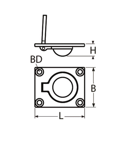 Marinetech Luikring Inbouw 47x38 mm