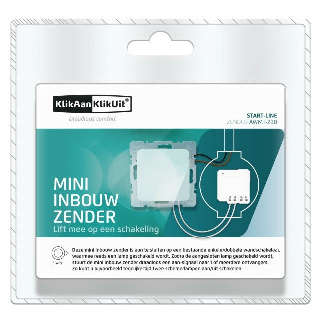 KlikAanKlikUit AWMT-230 mini inbouwzender voor achter enkele of dubbele lichtschakelaar