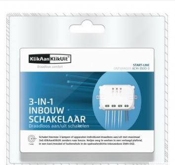 KlikAanKlikUit ACM-3500-3 inbouw, 3x individ.AAN/UIT schakelen totaal tot 3500 Watt