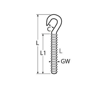 Marinetech Haakschroef M6 links