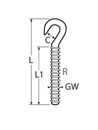 Marinetech Haakschroef M6 rechts