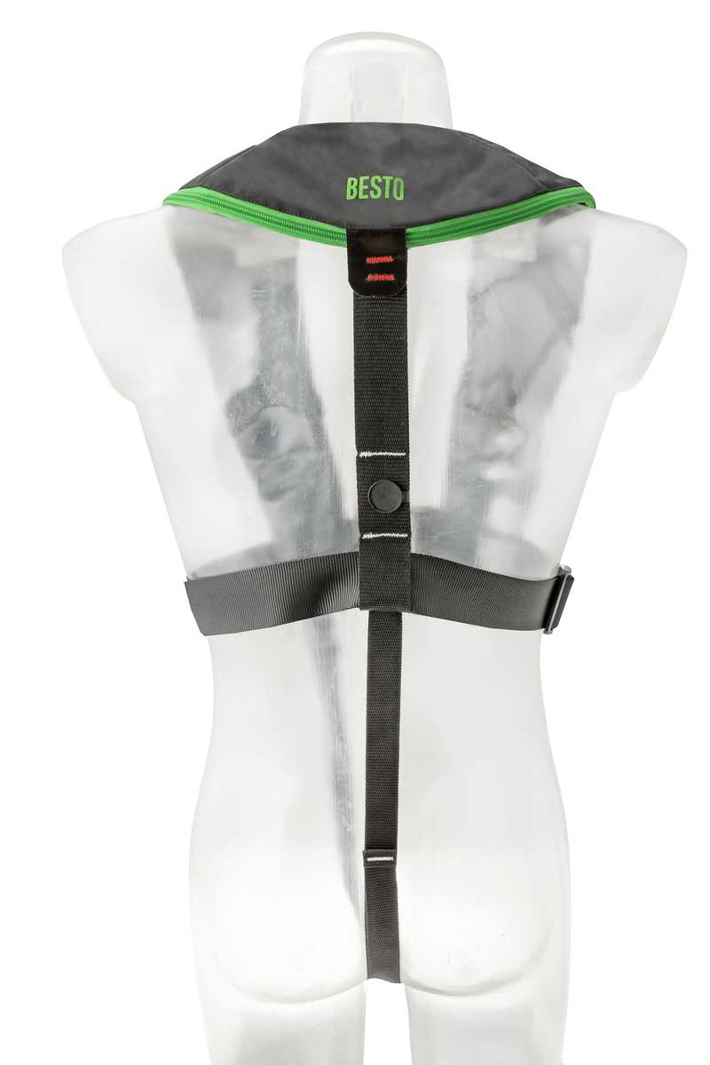 Besto Comfort fit 180N MH automatisch reddingsvest met harnas zwart/groen