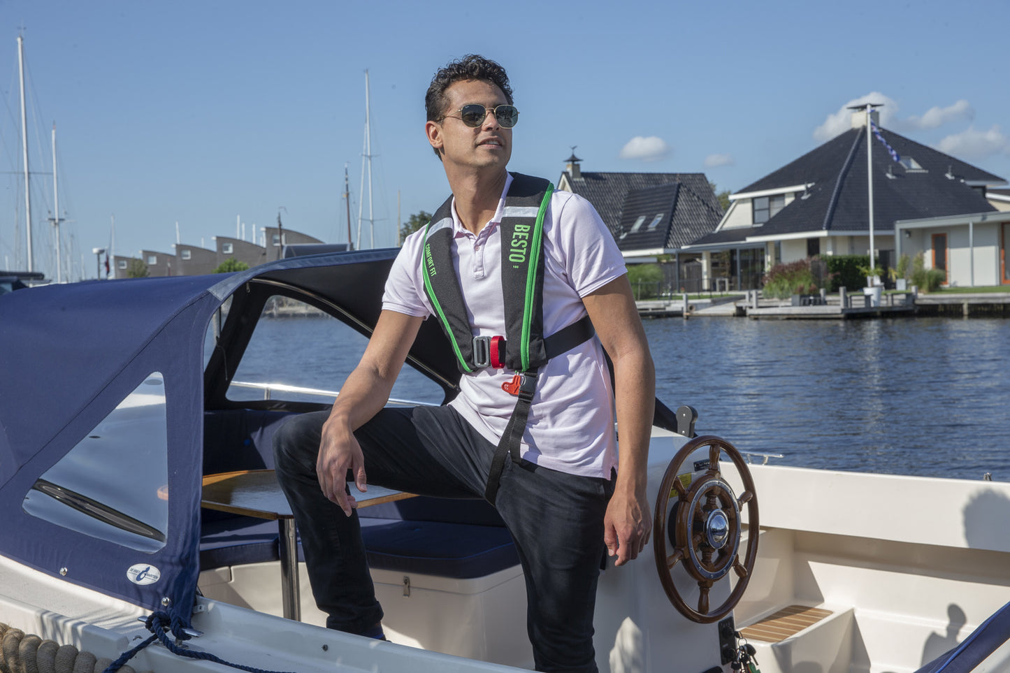 Besto Comfort fit 180N MH automatisch reddingsvest met harnas zwart/groen