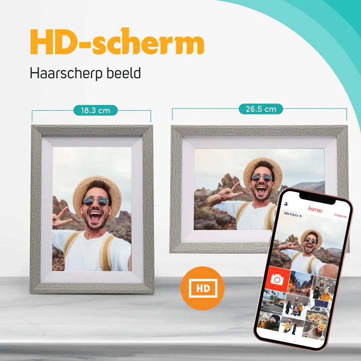 Pora & Co Digitale fotolijst 10 inch met WiFi en Frameo App wit met zilver