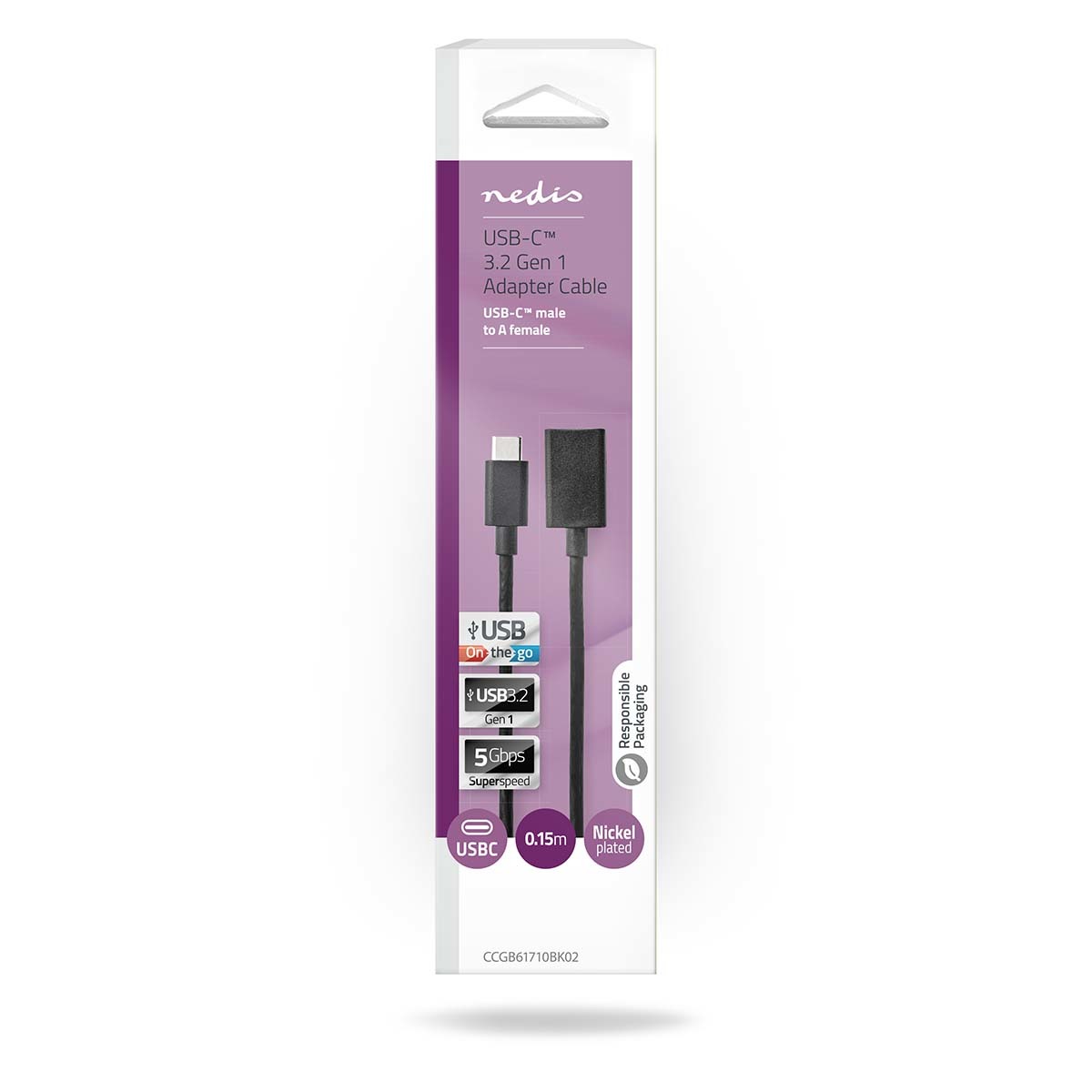 Nedis USB verloop kabel van USB-C Male naar USB-A Female