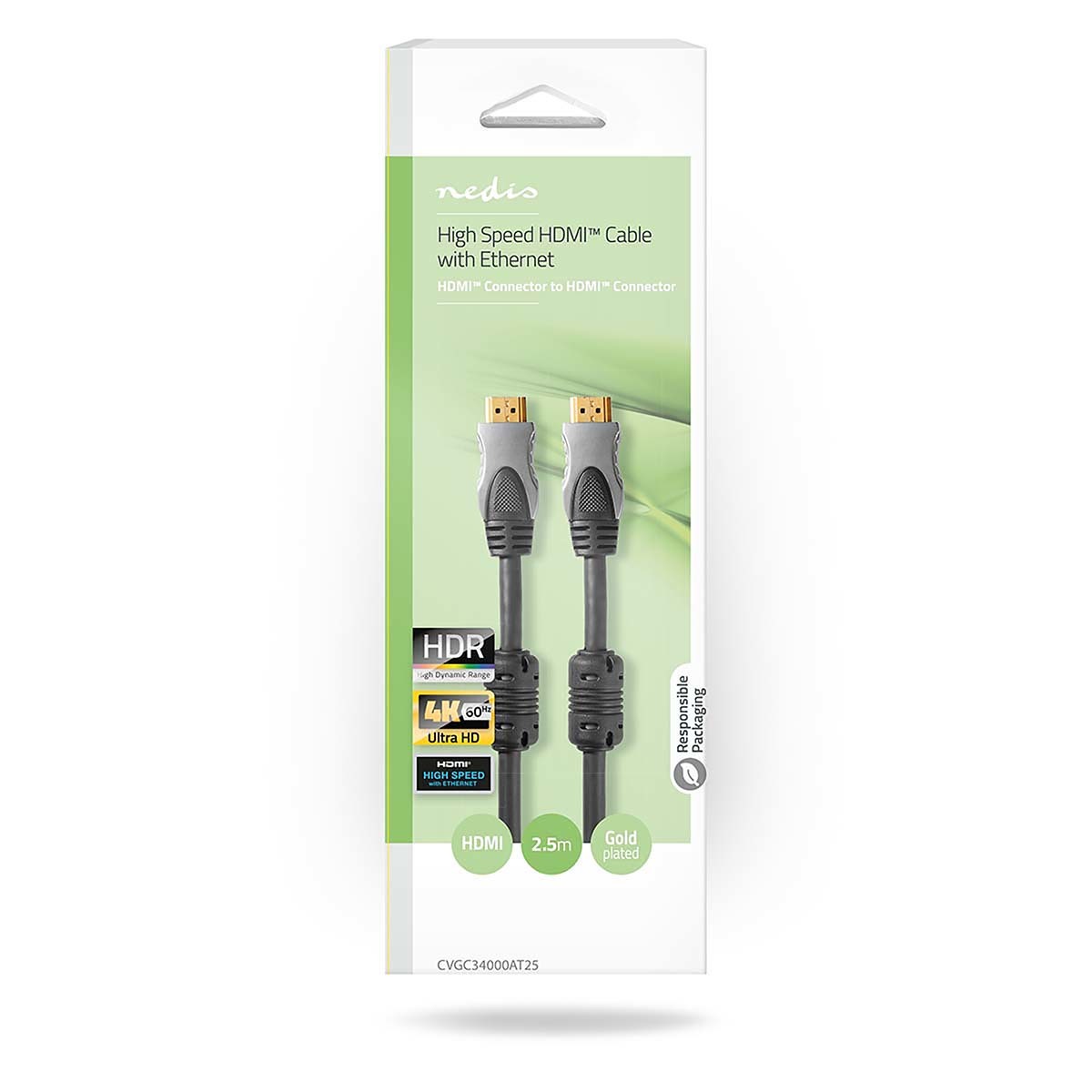 Nedis HDMI kabel met ethernet, lengte kabel 2,5 meter