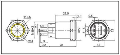 Hollex Aan/Uit Drukknop RVS 24V
