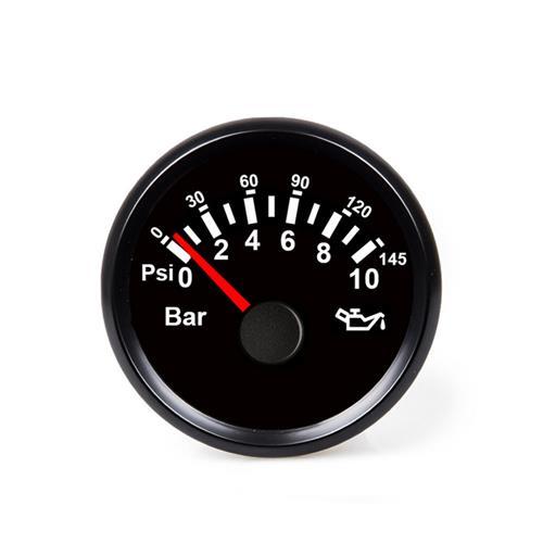 Hollex Oliedrukmeter 12/24 Volt 0-10 Bar zwart