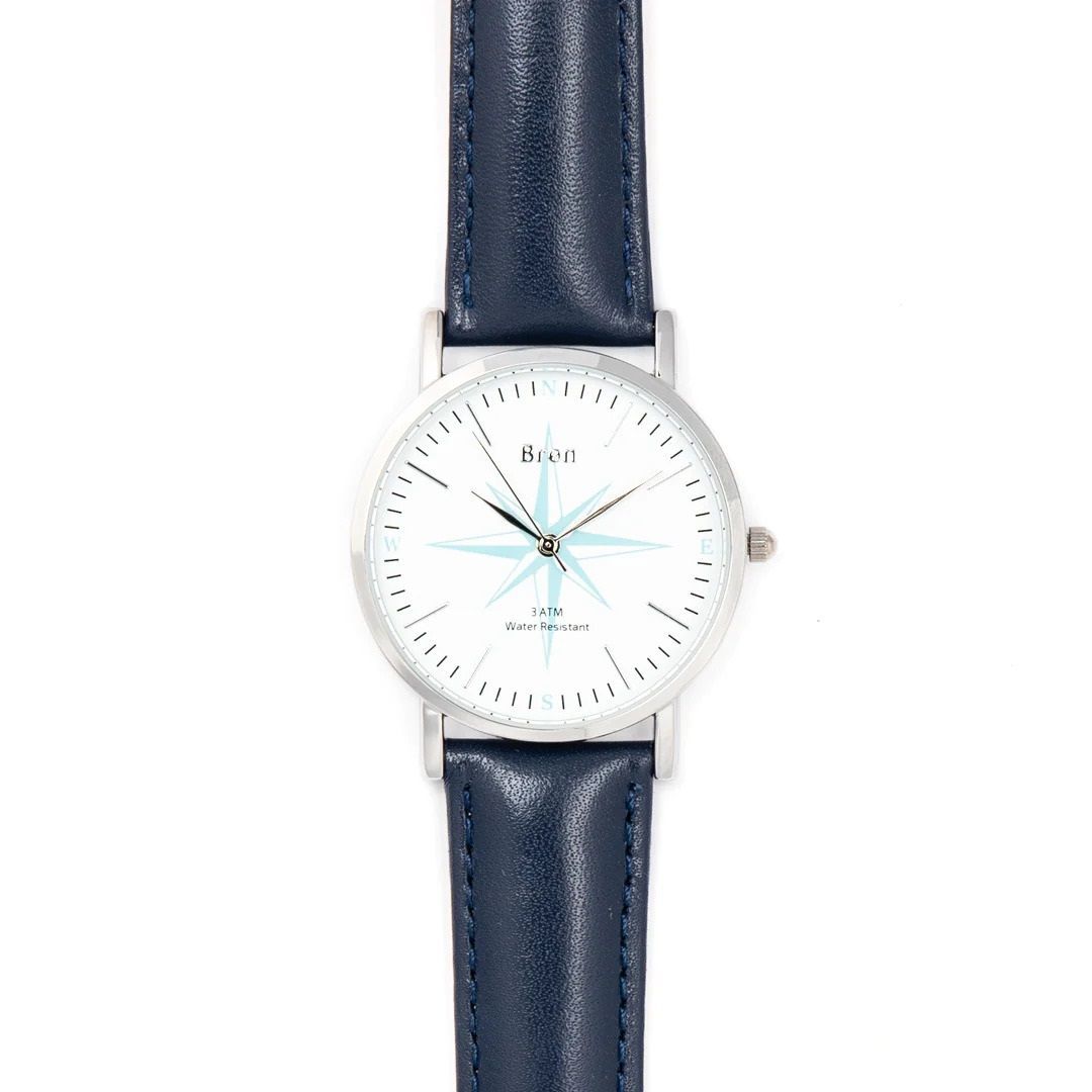 Bron Kompas horloge zilver/navy heren