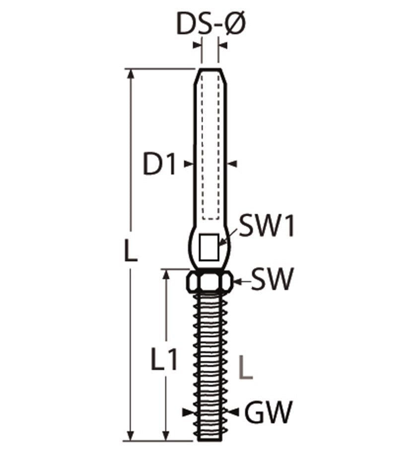 Marinetech 8467406/4 Studterminal met Moer Links M6x110 mm