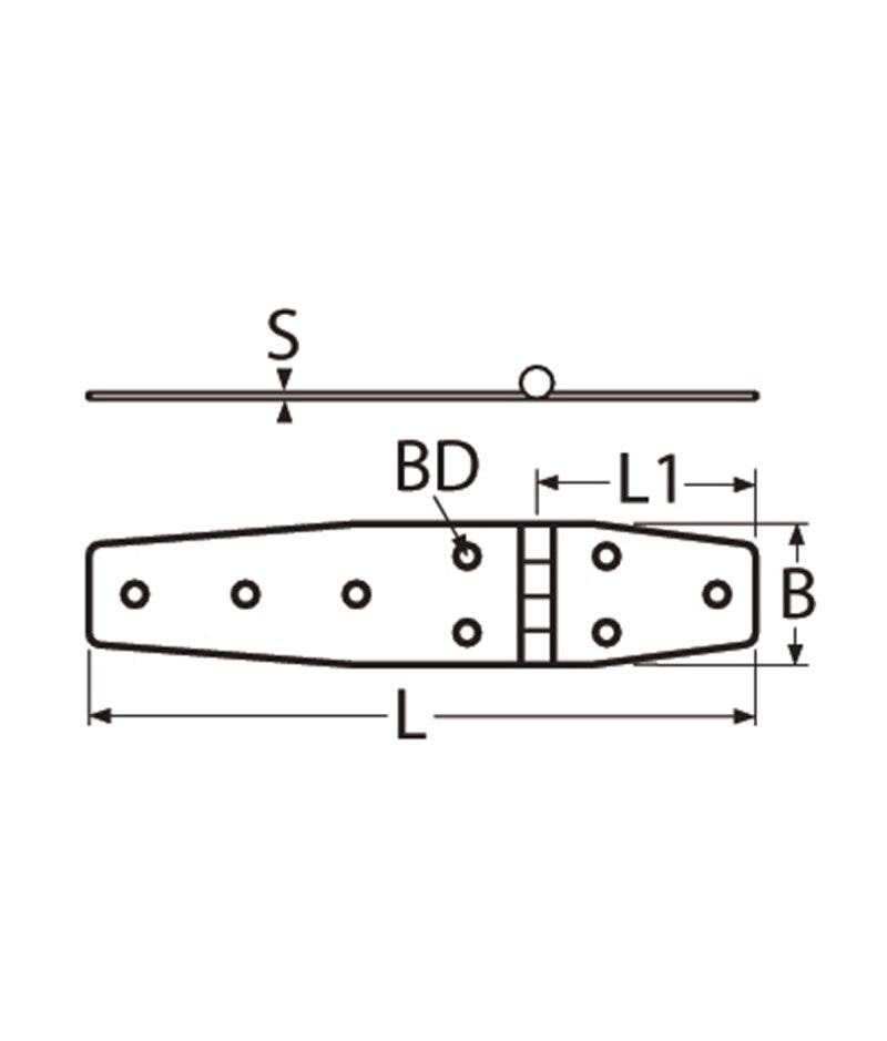 Marinetech Scharnier 180x38 mm afmetingen l x b x dikte: 180x38x2mm