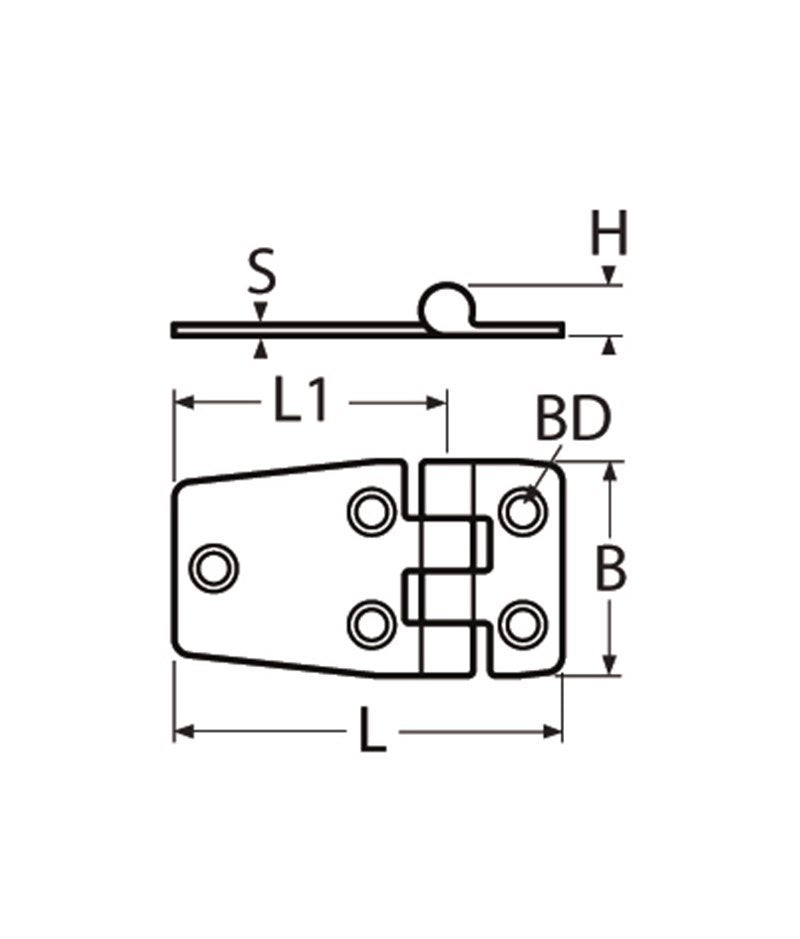 Marinetech Scharnier 58x38 mm afmetingen l x b x dikte: 58x38x2mm