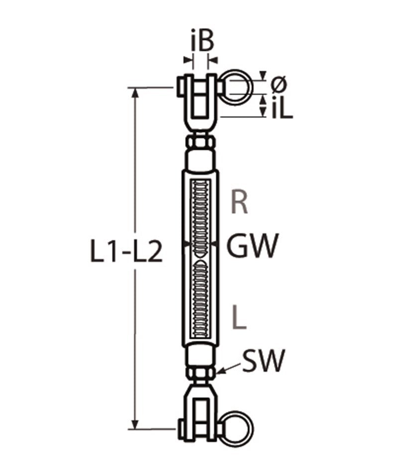 Marinetech Wantspanner M6 Open Gaffel-Gaffel BL: 600kg