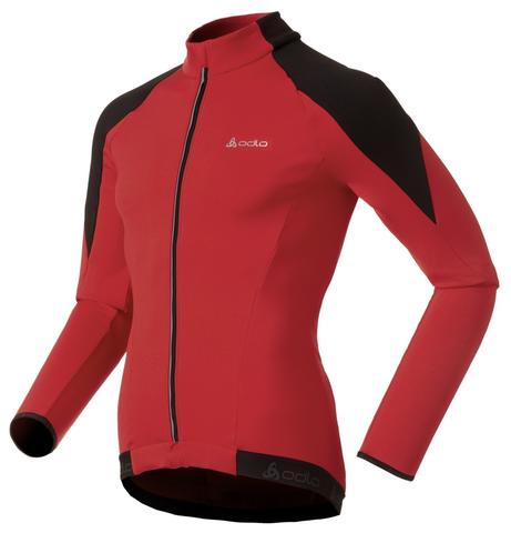 Odlo Bike standup collar fietsshirt lange mouwen rood met zwart heren