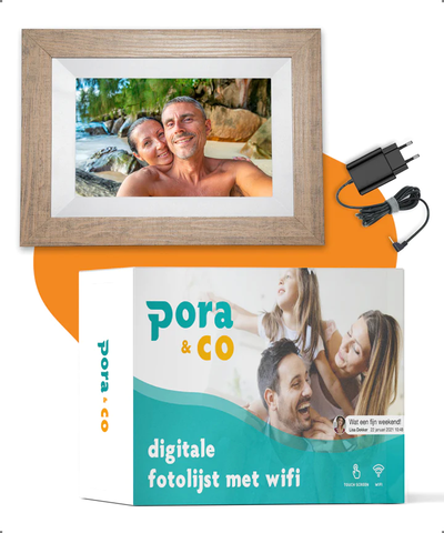 Pora & Co Digitale fotolijst 8 inch met Wifi en Frameo app lichtbruin hout