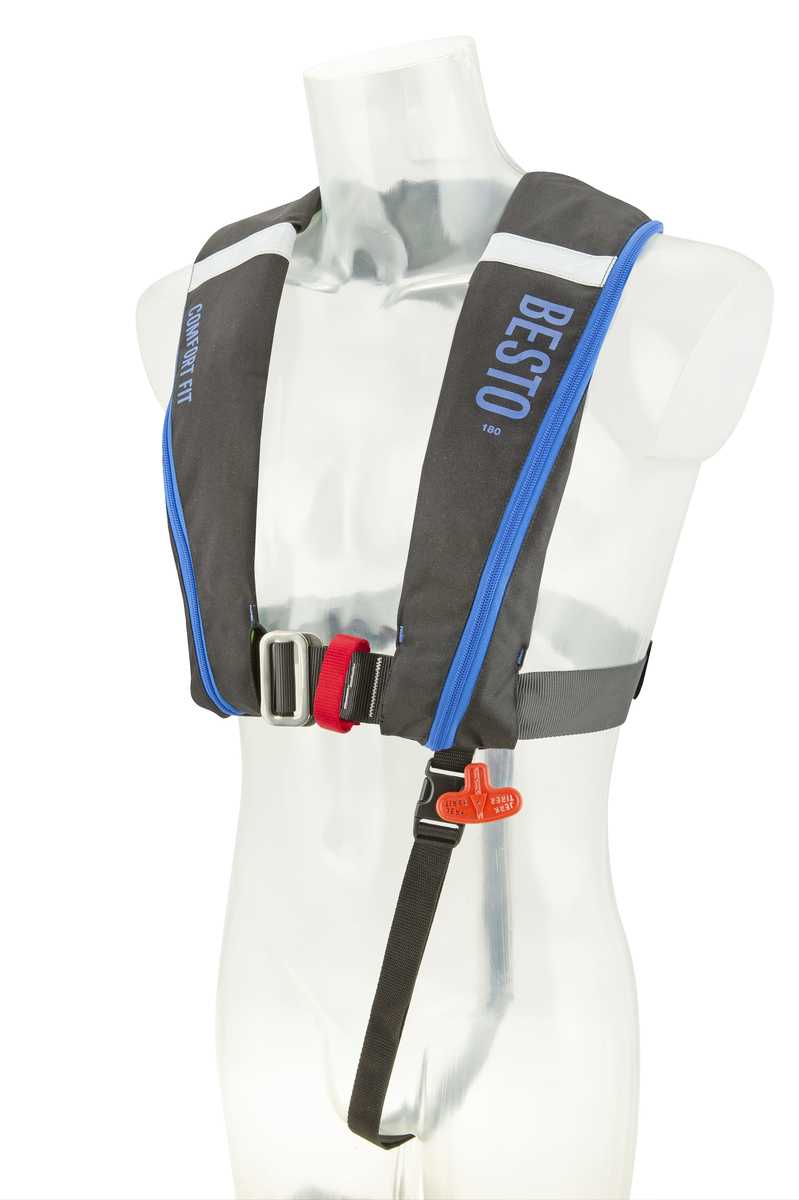 Besto Comfort fit 180N MH automatisch reddingsvest met harnas zwart/blauw