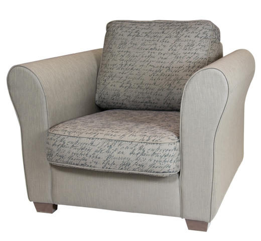 Jones Miles fauteuil met 'geschreven' kussens en koloniale poot