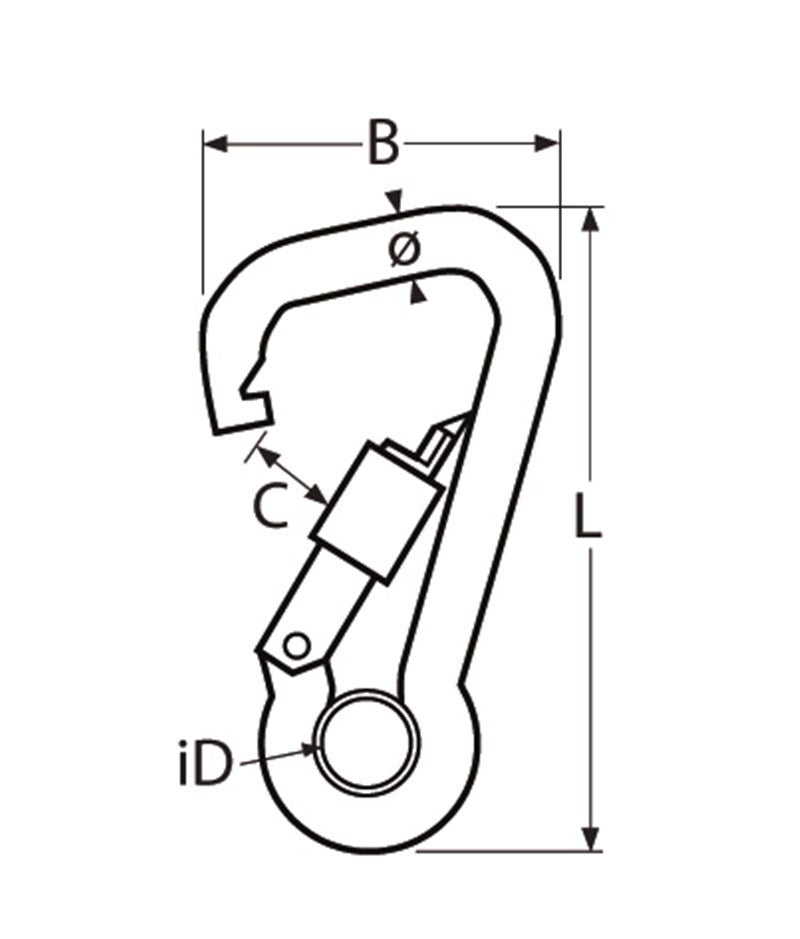 Marinetech 8951406 60 Karabijnhaak Asym. met Kous en Schroefsluiting 6x60 mm BL:456kg