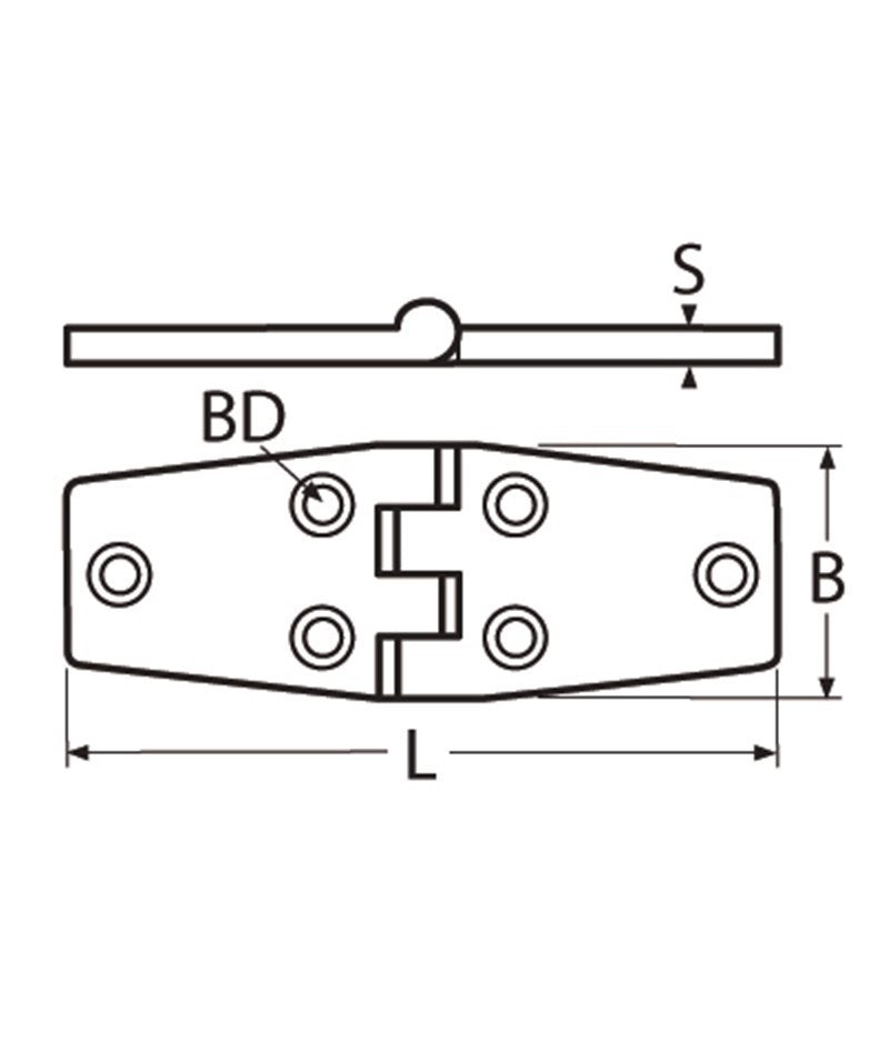 Marinetech Deurscharnier 76 mm afmetingen 76x38x4mm