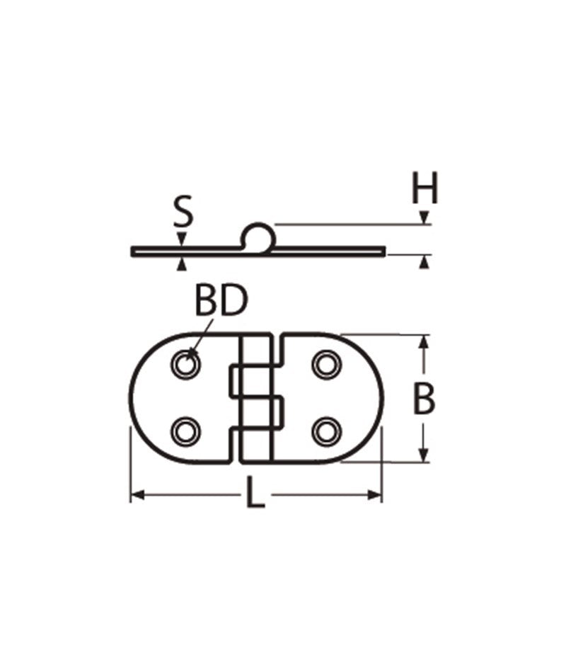 Marinetech Scharnier 75x38 mm afmetingen lxbxdikte: 75x38x2 mm