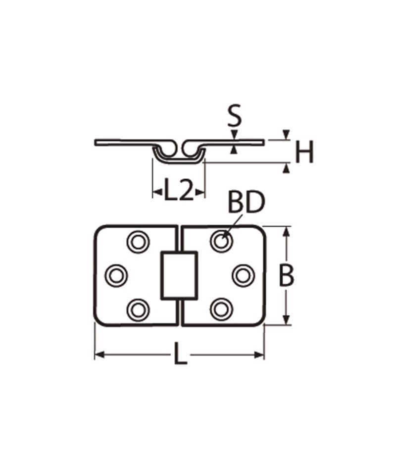 Marinetech Tafelbladscharnier afmetingen l x b x dikte: 70x42x2mm