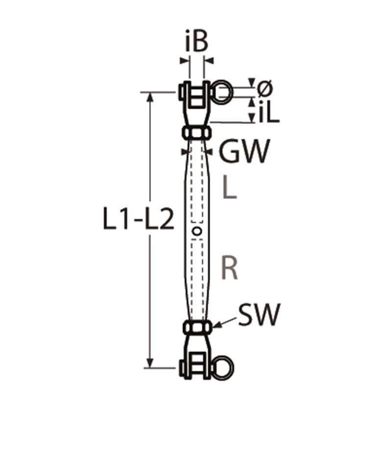 Marinetech Wantspanner M12 Gaffel-Gaffel Gedraaid BL: 600kg