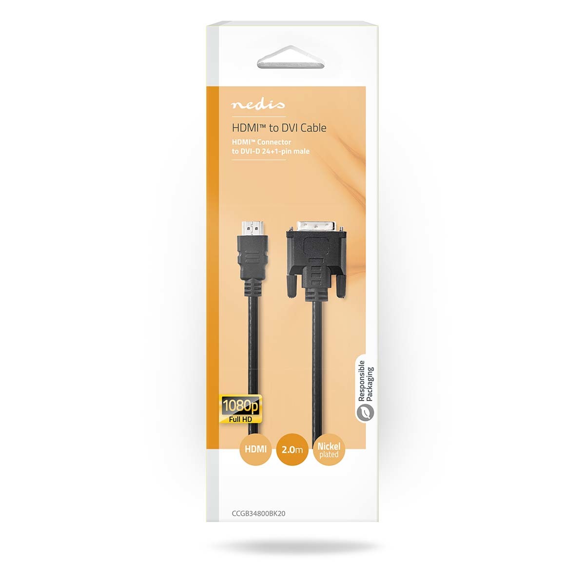 Nedis HDMI kabel HDMI naar DVI-D 24+1-Pins Male, lengte 2 meter