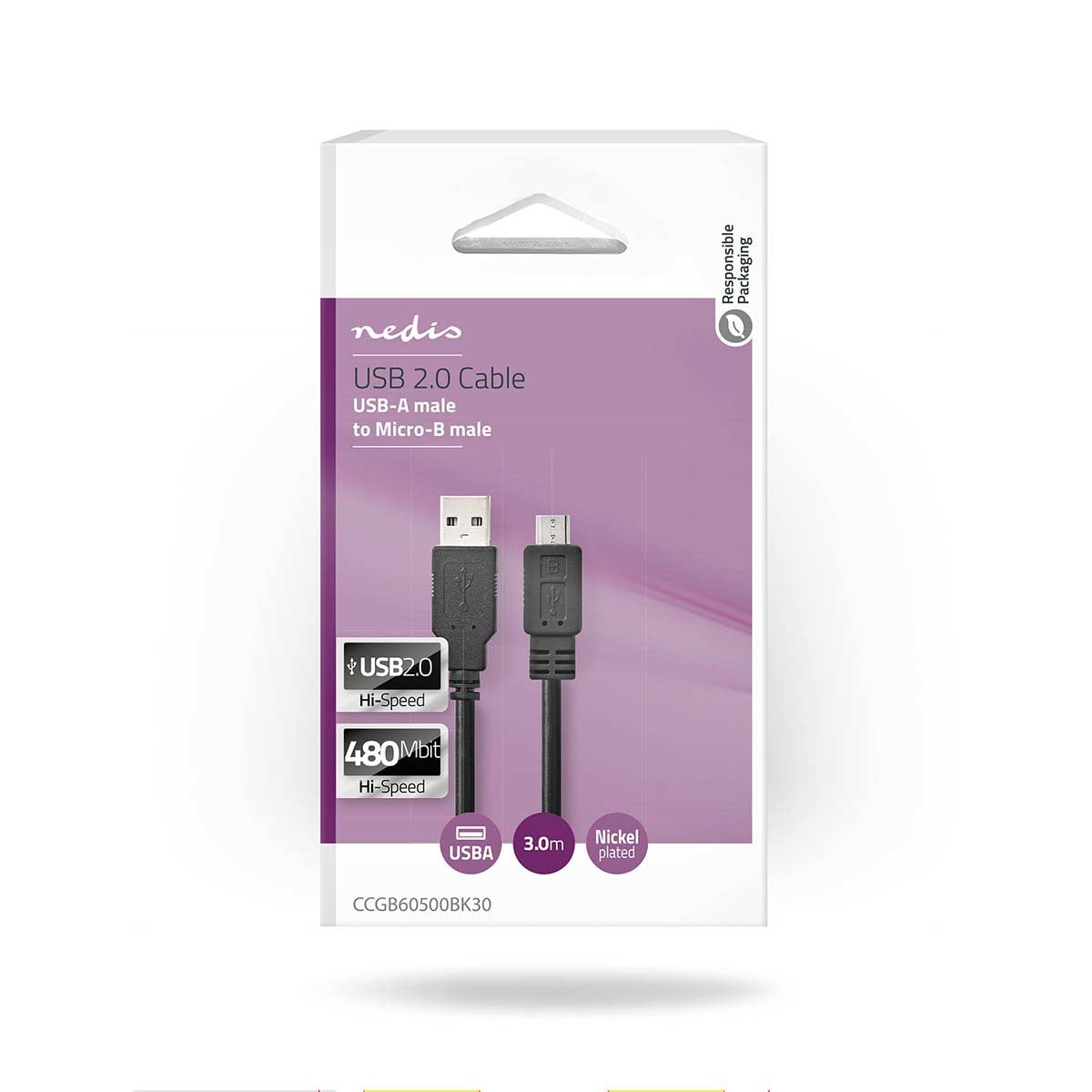 Nedis USB kabel USB-A Male naar USB Micro-B Male, lengte kabel 3 meter