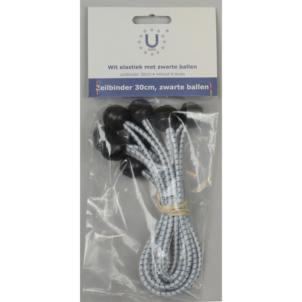 U-Rope Zeilbinder 30cm met bal zakje met 4 stuks, zwarte ballen