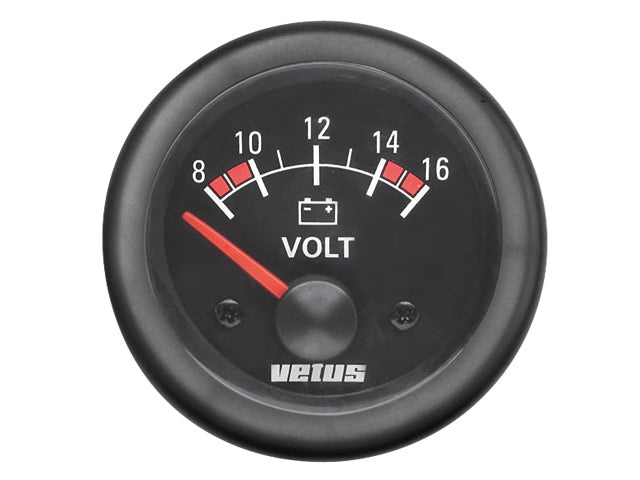 Vetus Voltmeter zwart 12 Volt, inbouwmaat 52 mm