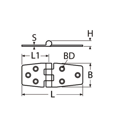 Marinetech Scharnier 68x38 mm