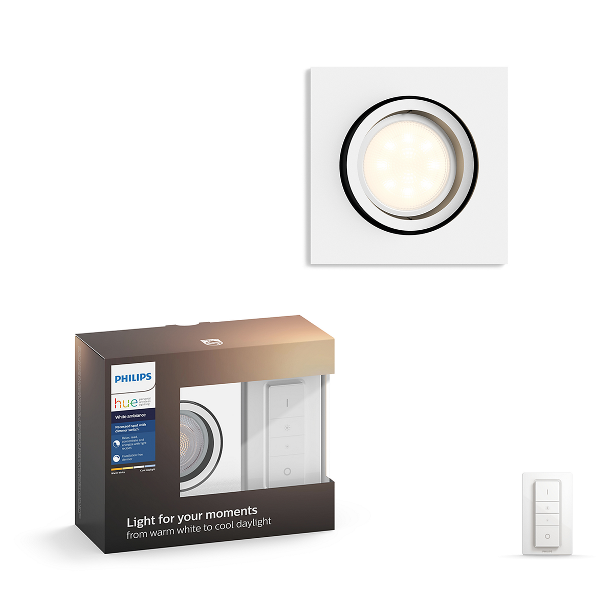 Philips MILLISKIN Hue inbouwspot vierkant inclusief dimswitch