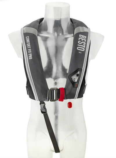 Besto comfort fit Pro 300N MH automatisch reddingsvest met harnas antraciet/zwart