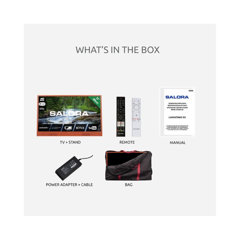 Salora LANGATON32SO draadloze televisie, Smart TV met oplaadbare accu