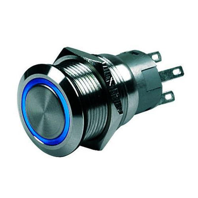 Hollex Aan/Uit Drukknop RVS 24V LED blauw