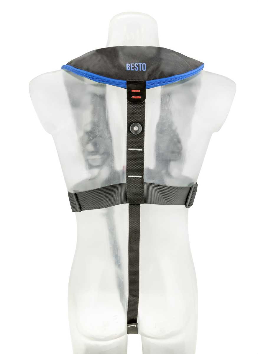 Besto Comfort fit 180N MH automatisch reddingsvest met harnas zwart/blauw