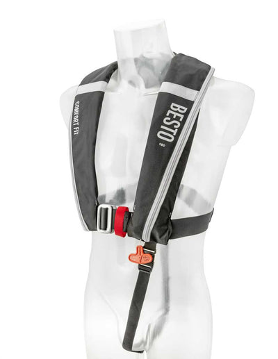 Besto Comfort fit 180N MH automatisch reddingsvest met harnas zwart/grijs