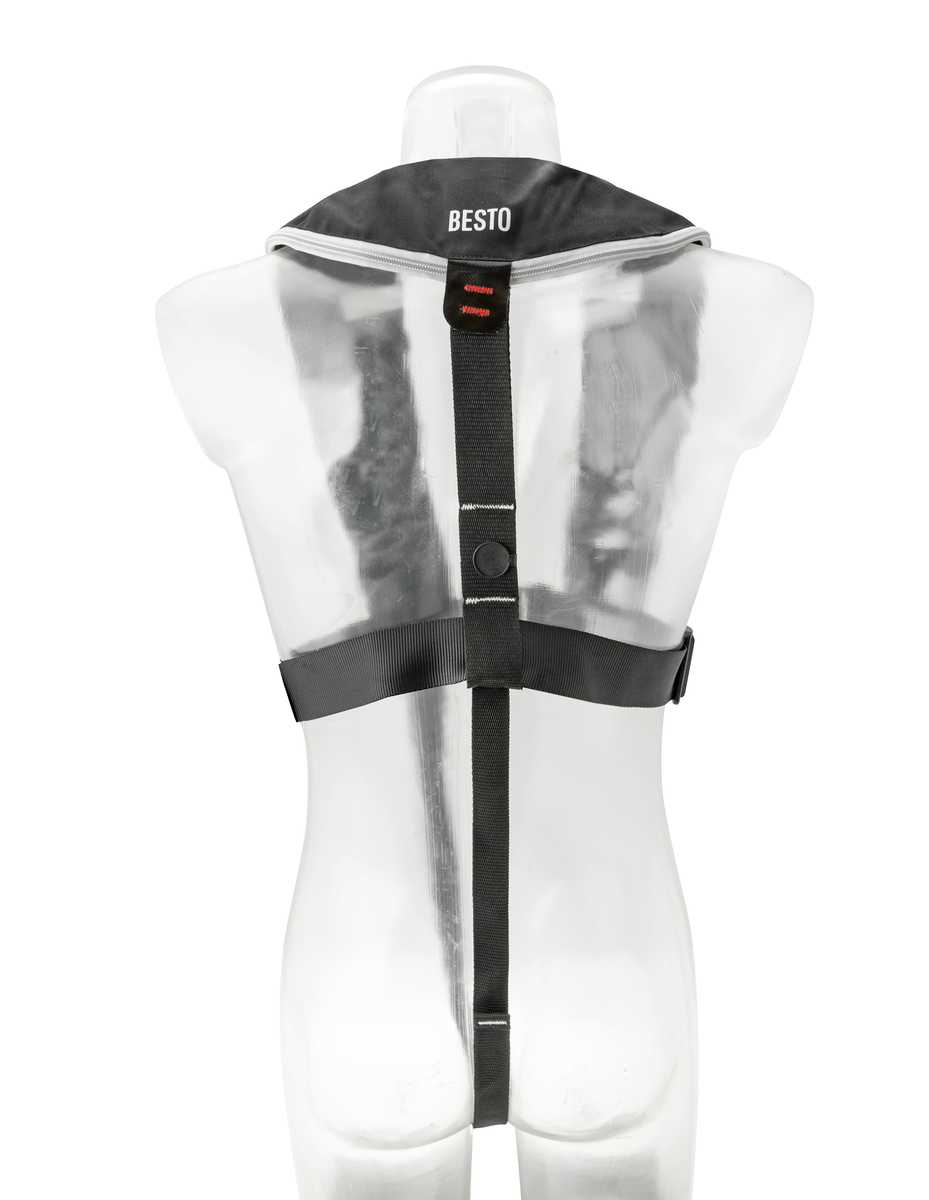 Besto Comfort fit 180N MH automatisch reddingsvest met harnas zwart/grijs