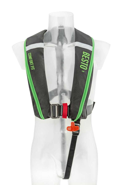Besto Comfort fit 180N MH automatisch reddingsvest met harnas zwart/groen