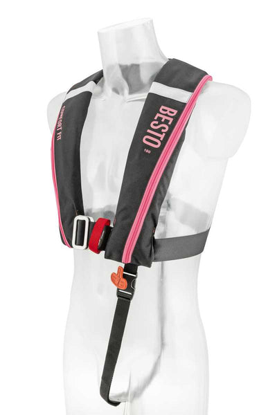 Besto Comfort fit 180N MH automatisch reddingsvest met harnas zwart/roze