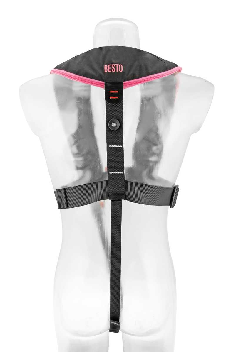 Besto Comfort fit 180N MH automatisch reddingsvest met harnas zwart/roze