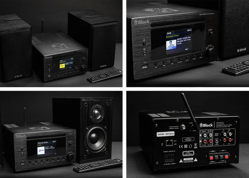 Block Audio MHF-900 Black met speakers ingebouwde CD speler en klok