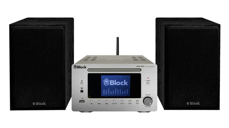 Block Audio MHF-900 Silver met speakers ingebouwde CD speler en klok