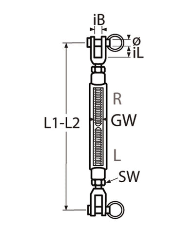 Marinetech Wantspanner M8 Open Gaffel-Gaffel BL: 1100kg