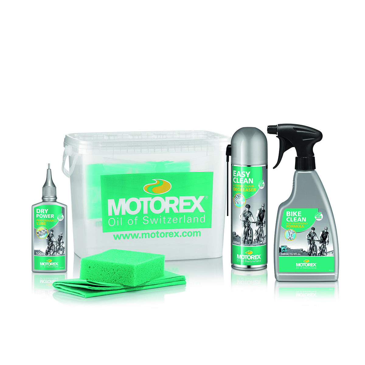 Motorex Reiniger Kit in emmer met easy clean bike clean dry power