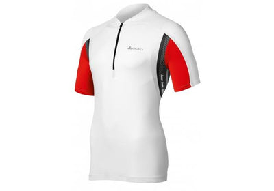 Odlo Bike Standup collar fietsshirt korte mouwen wit met rood en zwart heren