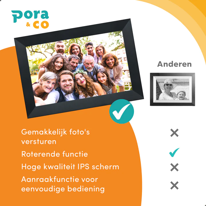 Pora & Co Digitale fotolijst 8 inch met Wifi en Frameo app zwart