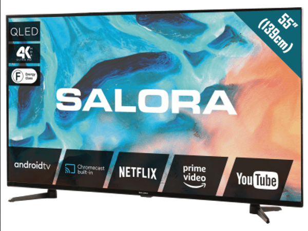 Salora 55QLED220A televisie met QLED scherm, Chromecast, Smart Android, Bluetooth