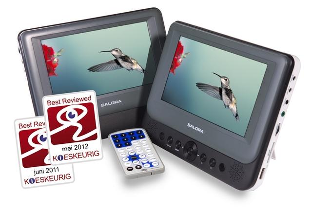 Salora DVP7048 TWIN DVD-speler met twee 7 inch schermen, USB en vele accessoires